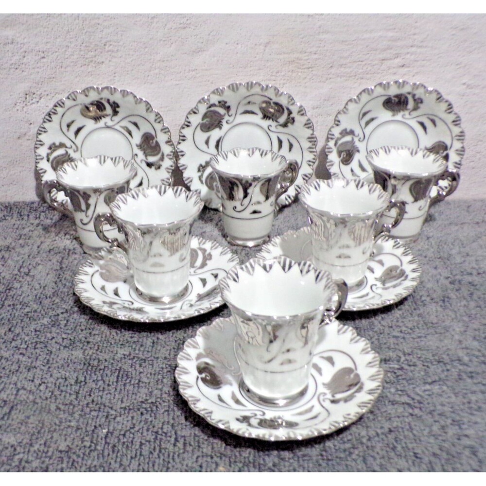 Norcrest Silver & White Tea Set "Roses in Bloom" 7/22 Hand‎ Painted (12 Pieces)